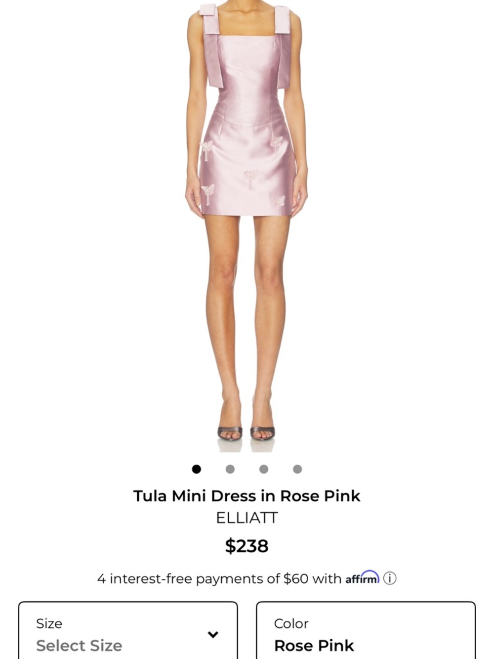 Tula Elliatt Satin Mini Dress in Rose Pink with Bow Straps